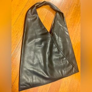 Black vegan leather hobo bag